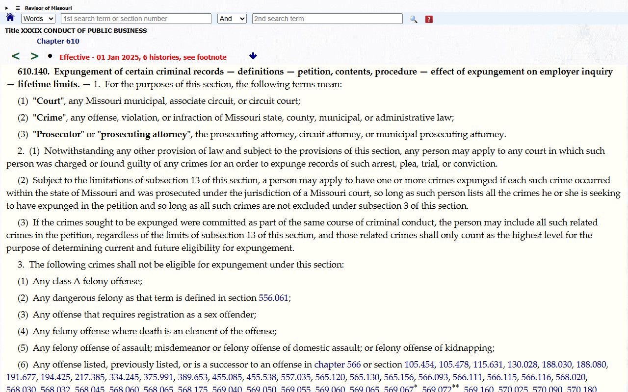 Clark County criminal court records Missouri expungement statute