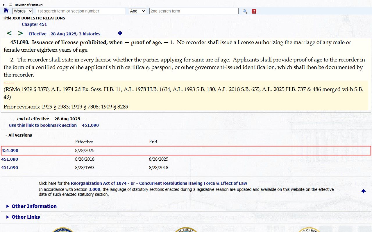 Clark County marriage and divorce records Missouri marriage solemnization return statute